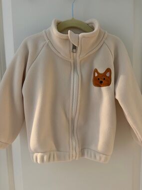 Cream Fleece Zip-Up Jacket with Fox Patch